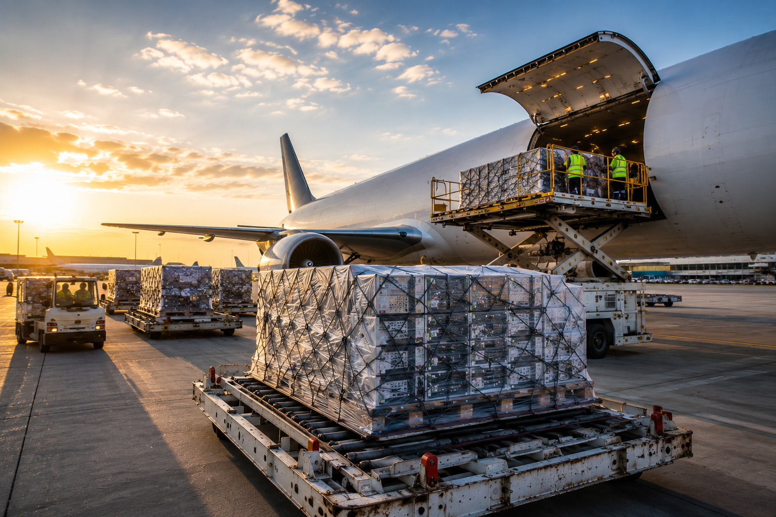 Electronic components and technology equipment prepared for international air freight