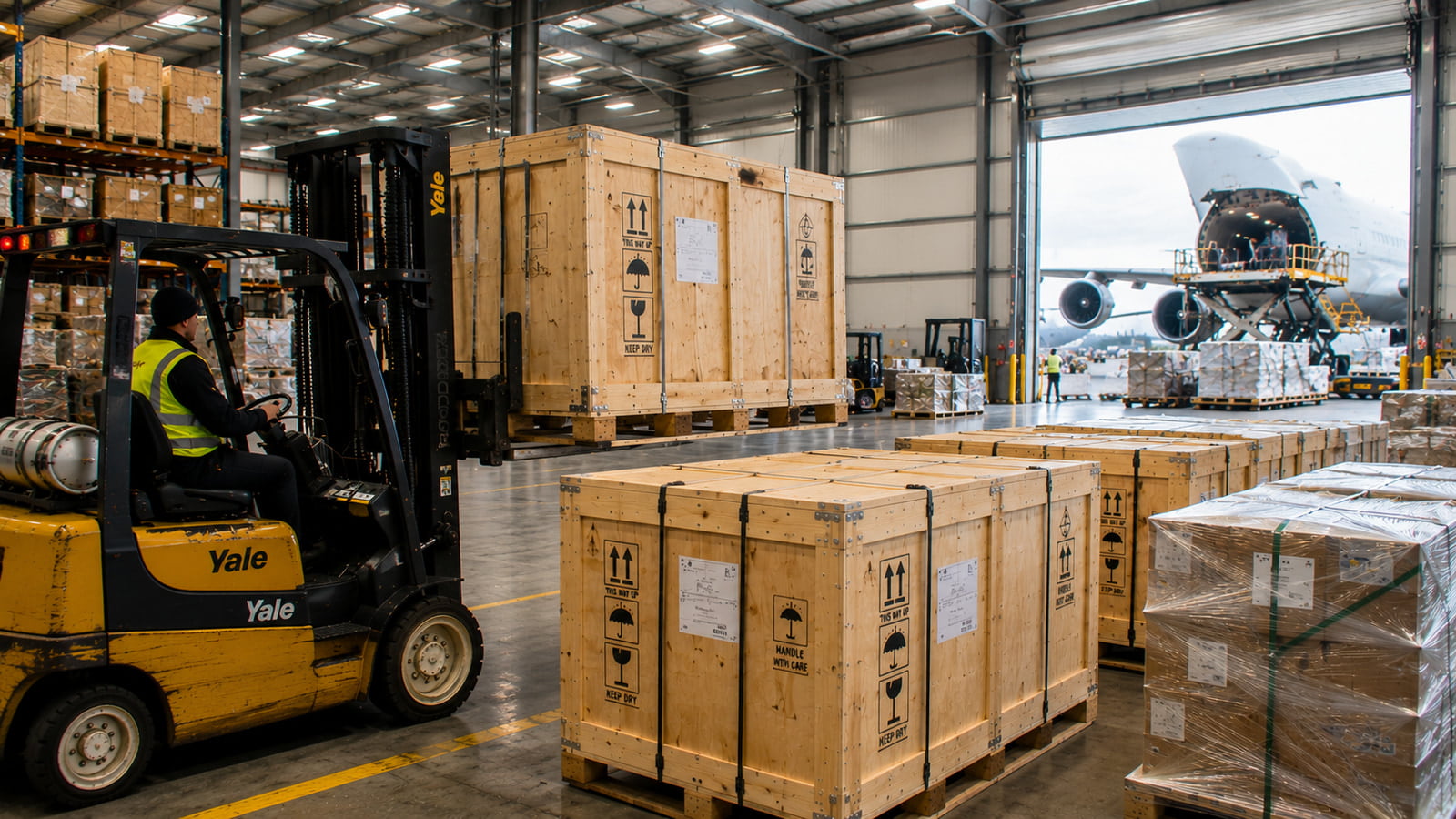 Time-critical industrial engineering equipment prepared for international air freight