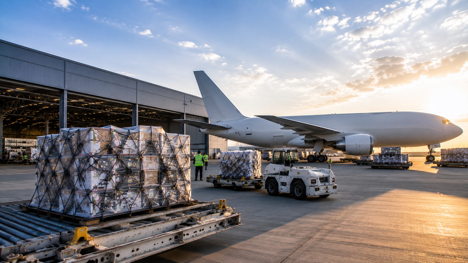 International electronics logistics and customs planning at an airport cargo terminal
