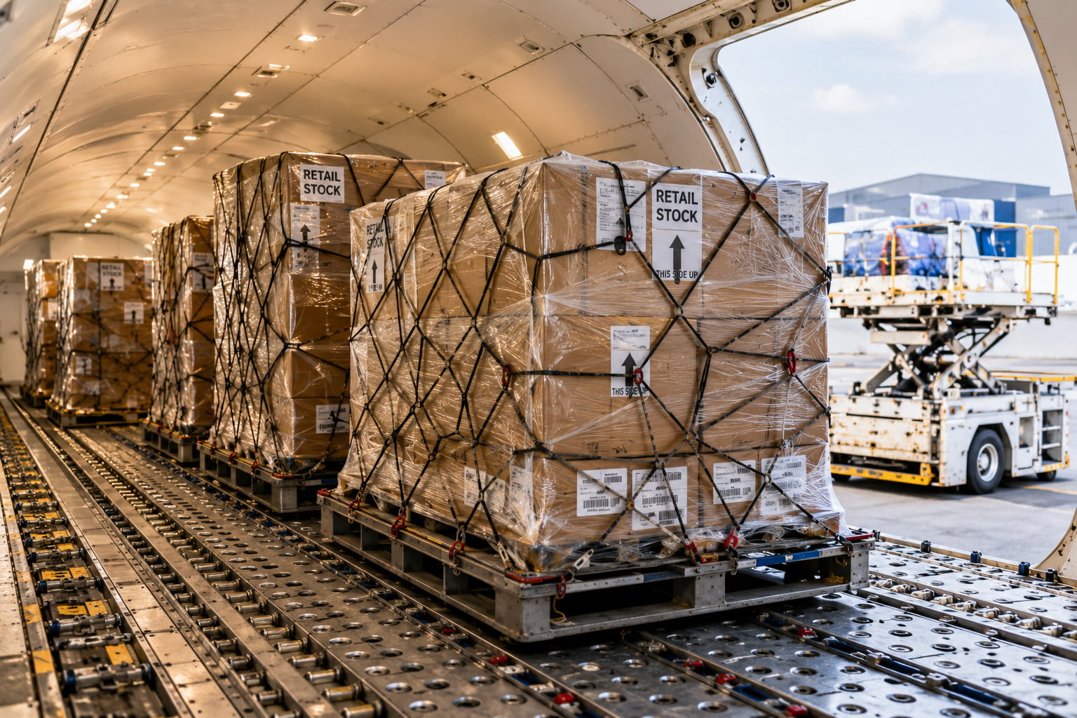 Retail stock prepared for international air freight
